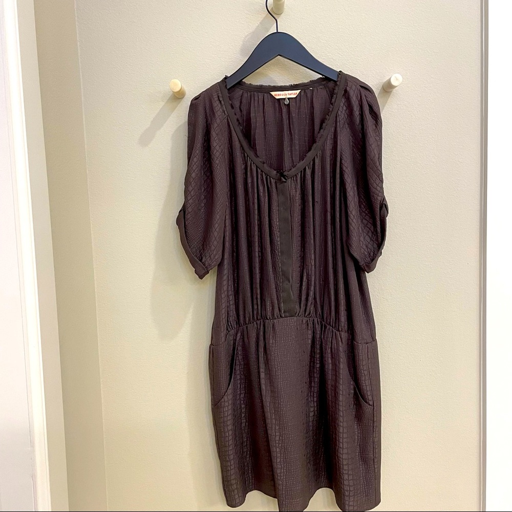 Rebecca Taylor Long Sleeve Voile Shirt Dress in Aubergine Snake Print